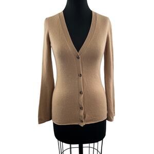 THEORY Beige Cashmere Bell Sleeve Cardigan V-Neckline Button-Down Size S Small
